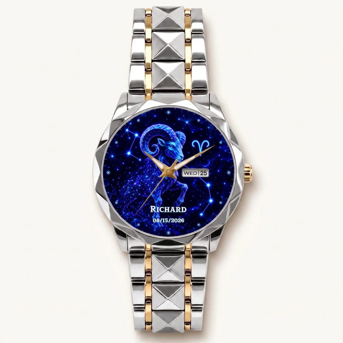 Personalized zodiac watch - two-tone bracelet with silver-tone bezel