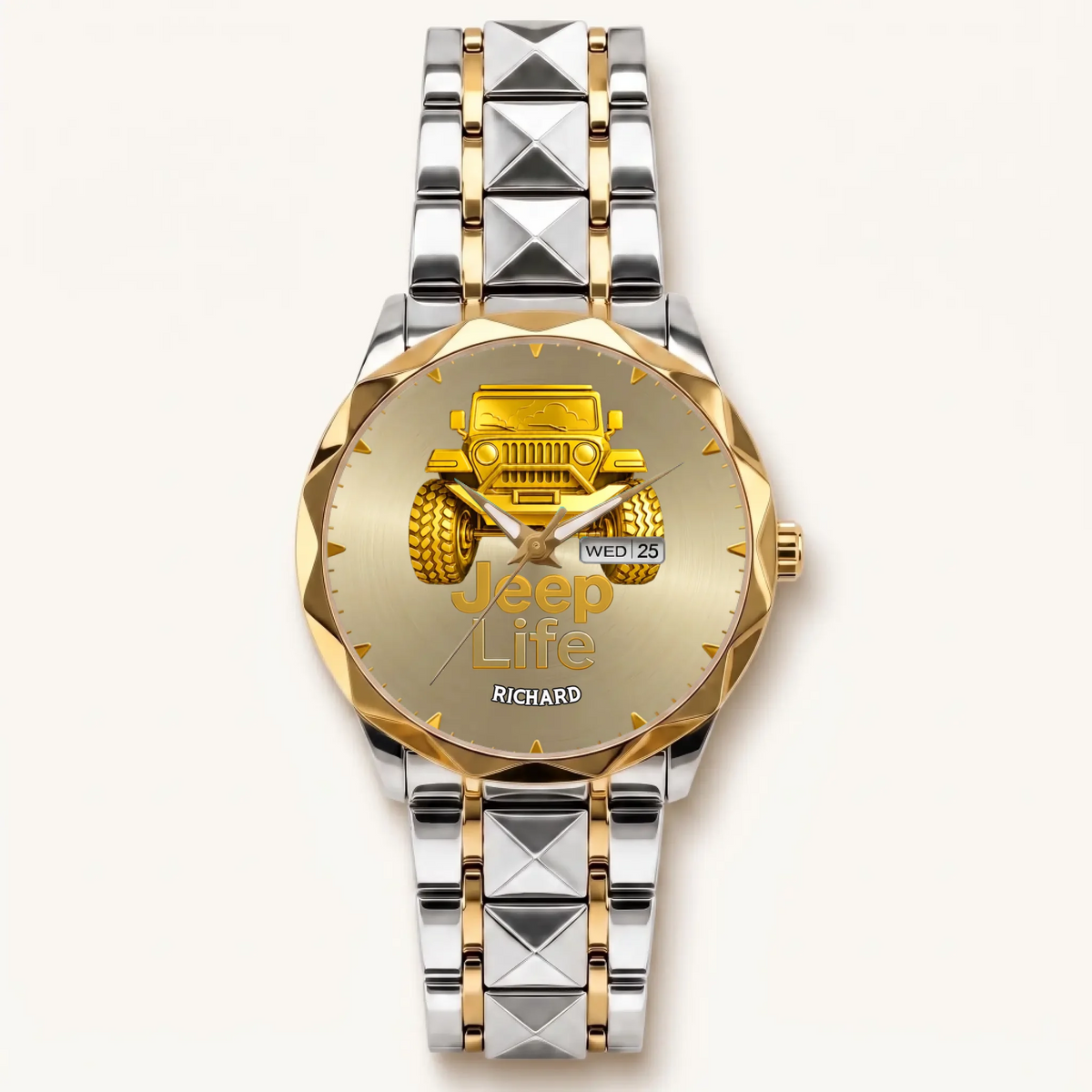 Personalized Jeep watch - two-tone bracelet with gold-tone bezel