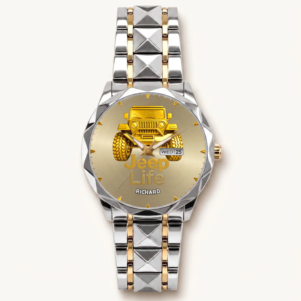Personalized Jeep watch - two-tone bracelet with silver-tone bezel