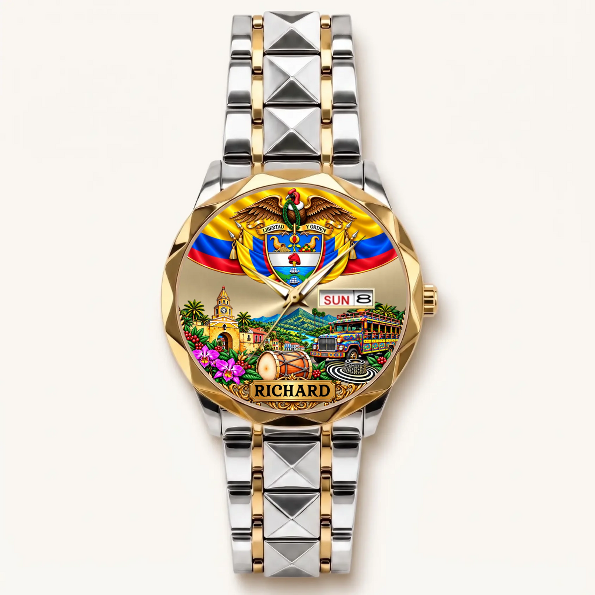 Personalized Colombian watch - two-tone bracelet with gold-tone bezel
