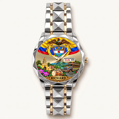 Personalized Colombian watch - two-tone bracelet with silver-tone bezel