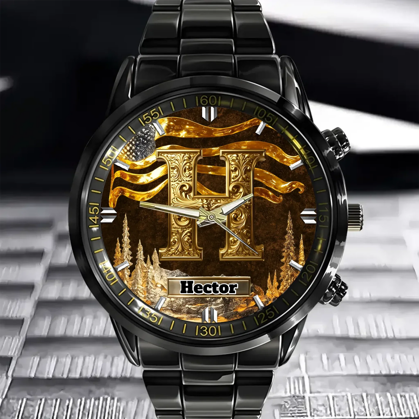 Personalized Initial Metal-look Dial Pattern Watch - A Meaningful Memento for Him or Her