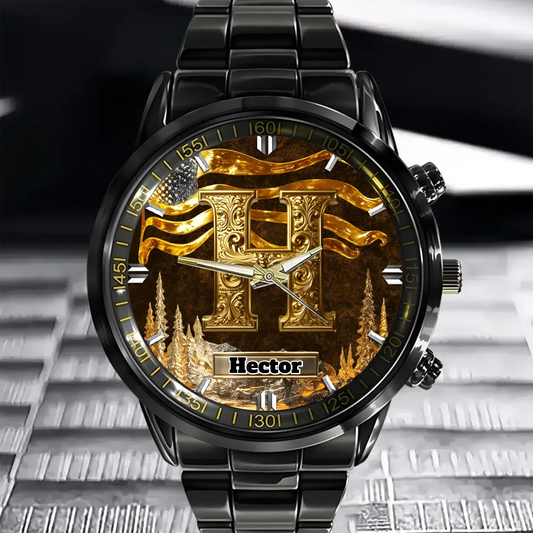 Personalized Initial Metal-look Dial Pattern Watch - A Meaningful Memento for Him or Her