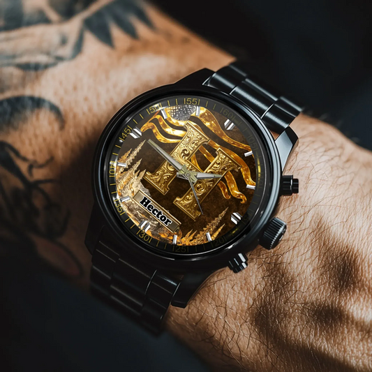 Personalized Initial Metal-look Dial Pattern Watch - A Meaningful Memento for Him or Her