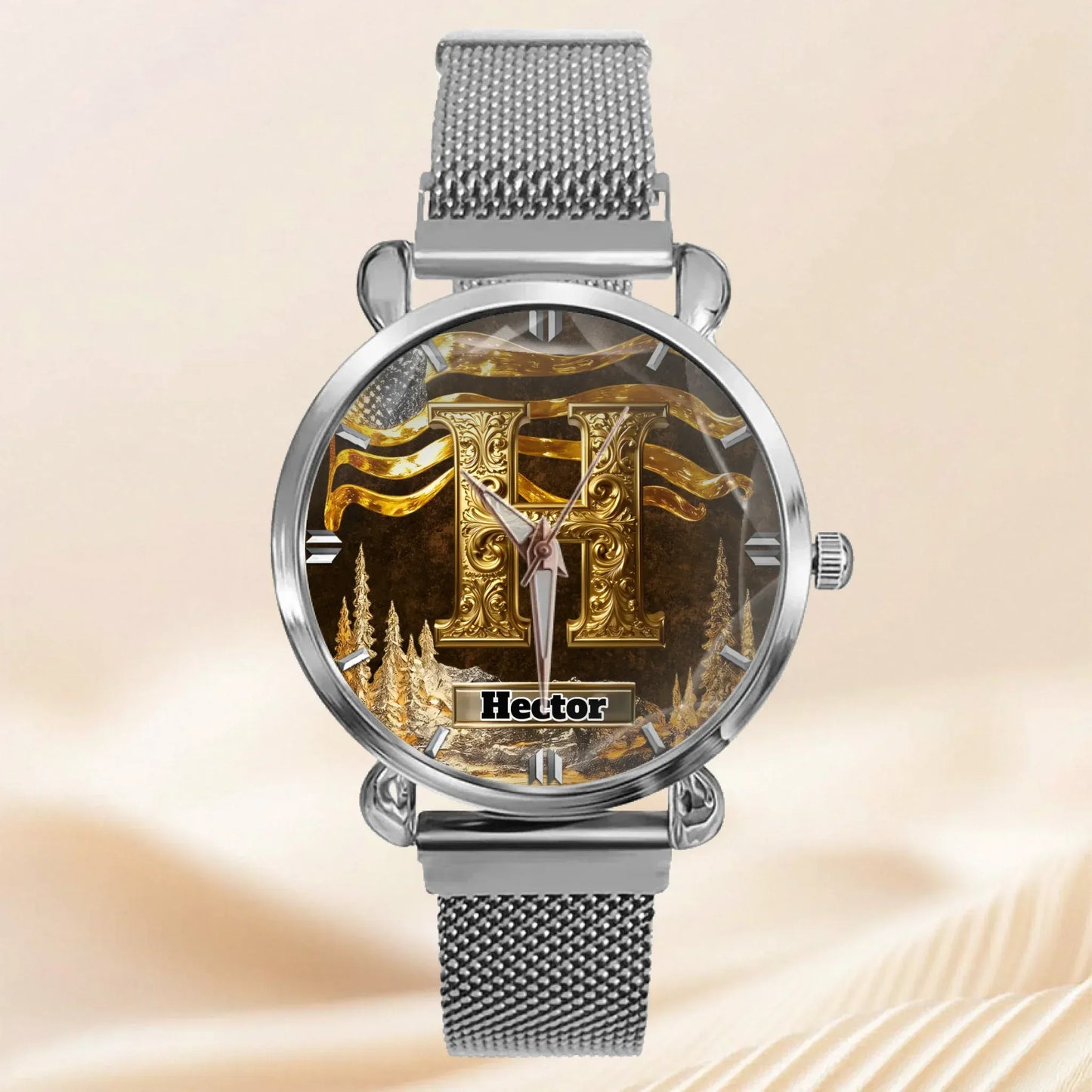 Personalized Initial Metal-look Dial Pattern Watch - A Meaningful Memento for Him or Her