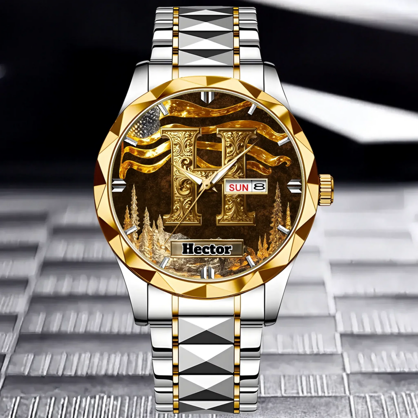 Personalized Initial Metal-look Dial Pattern Watch - A Meaningful Memento for Him or Her