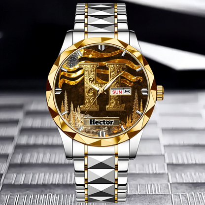 Personalized Initial Metal-look Dial Pattern Watch - A Meaningful Memento for Him or Her