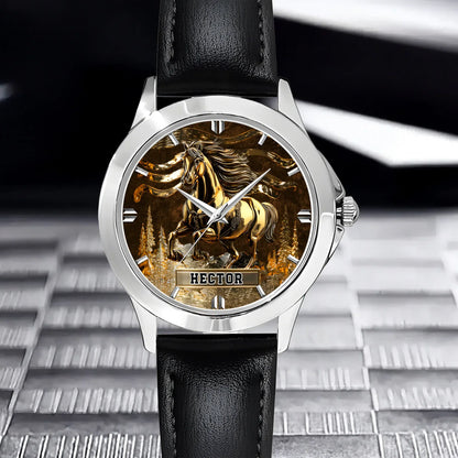An equestrian jewelry gift for her or him resting on an old leather saddle.