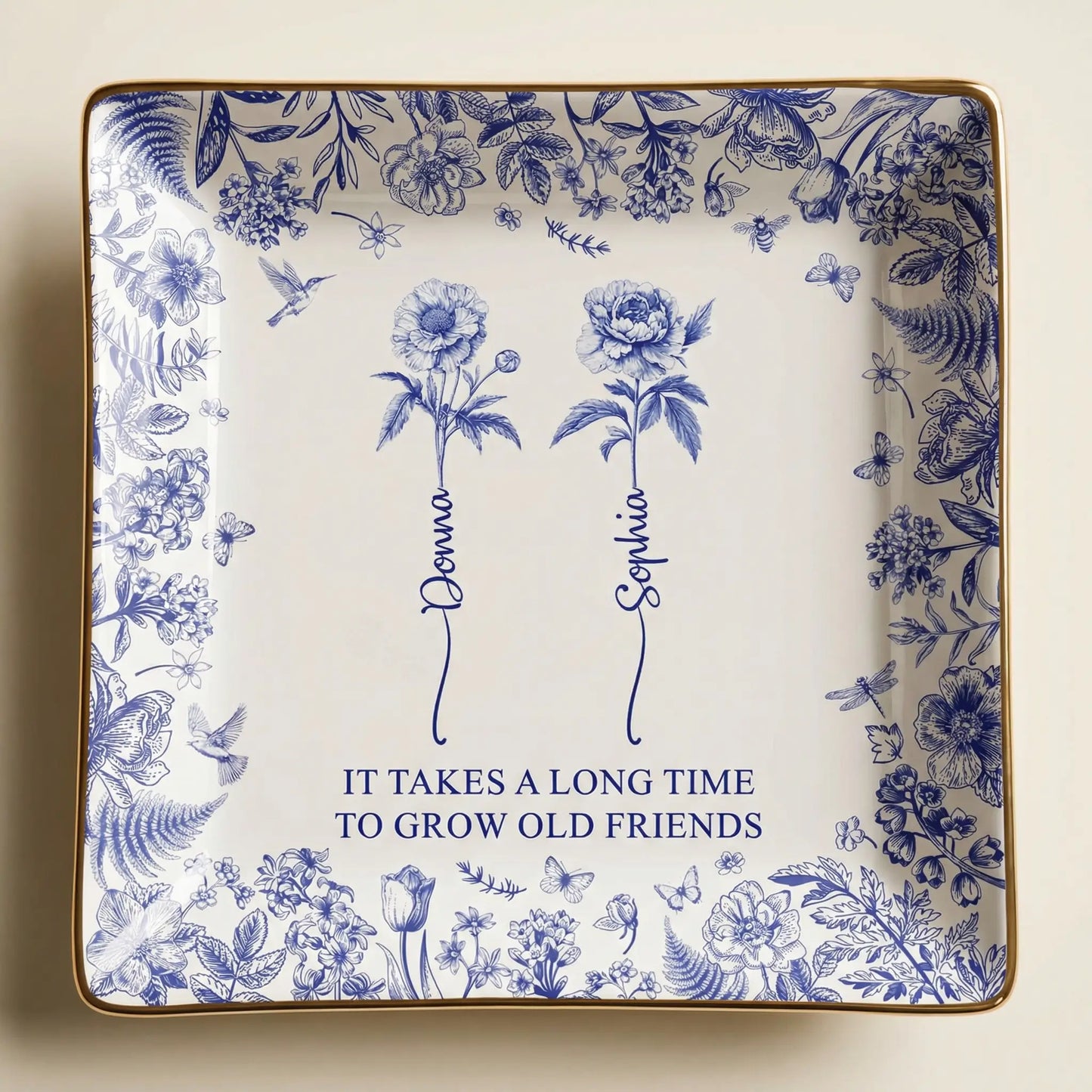 Personalized Jewelry Dish, Toile De Jouy Design, Gift For Friends, Sisters, Besties