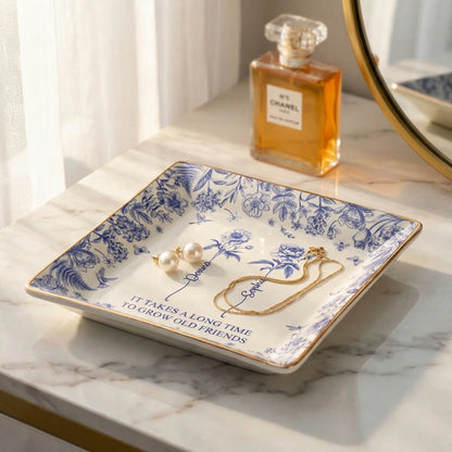 Personalized Jewelry Dish, Toile De Jouy Design, Gift For Friends, Sisters, Besties