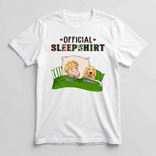 White personalized dog shirts, labeled Official Sleepshirt.