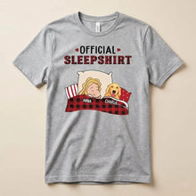 Grey personalized dog shirts, labeled Official Sleepshirt.