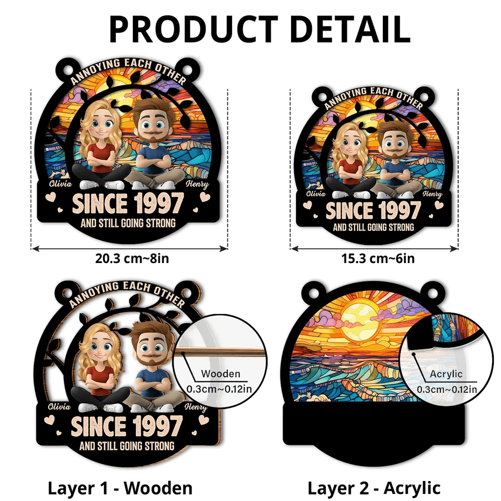 Customized couple suncatcher in wooden and acrylic layers