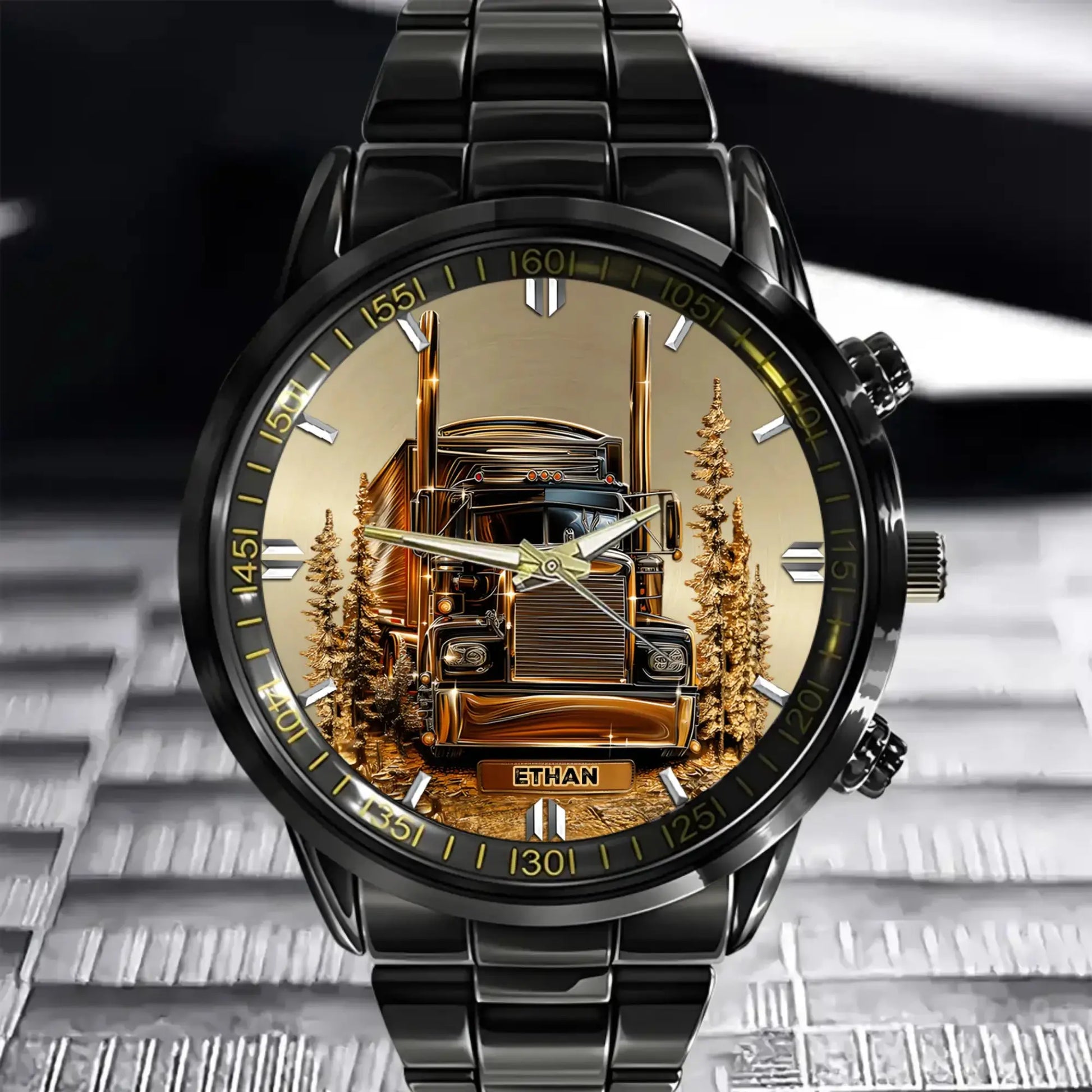 Custom Truck Driver Watch for Custom Watches for Truckers - close-up detail view