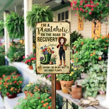Personalized Garden Metal Sign - "Plantaholic on Recovery" Customized Gift for Plant Moms
