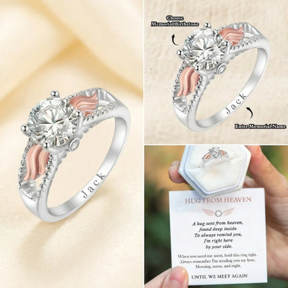 Personalized Hug From Heaven Memorial Angel Wings Ring