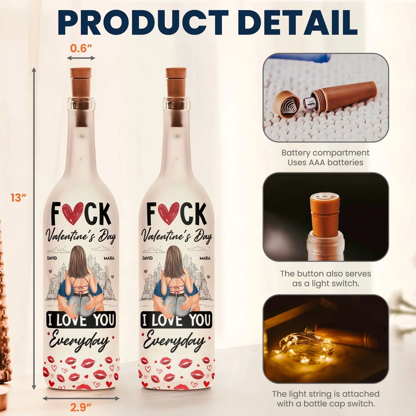 Personalized Custom Bottle Lamp - Fuck Valentine's Day I Love You Everyday
