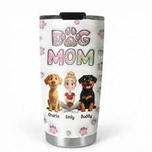 Close up of custom tumbler showing personalized dog mom avatar