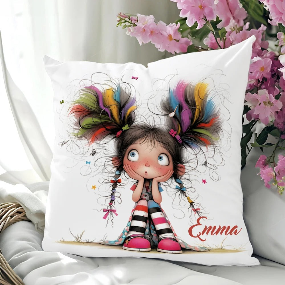 Personalized Quirky Girl Pillow Cover- Custom with Name, Unique Gift for Girls and Women