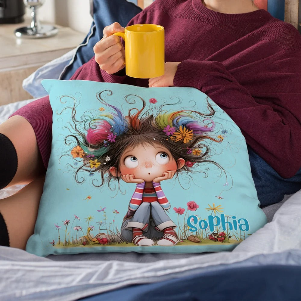 Personalized Quirky Girl Pillow Cover- Custom with Name, Unique Gift for Girls and Women