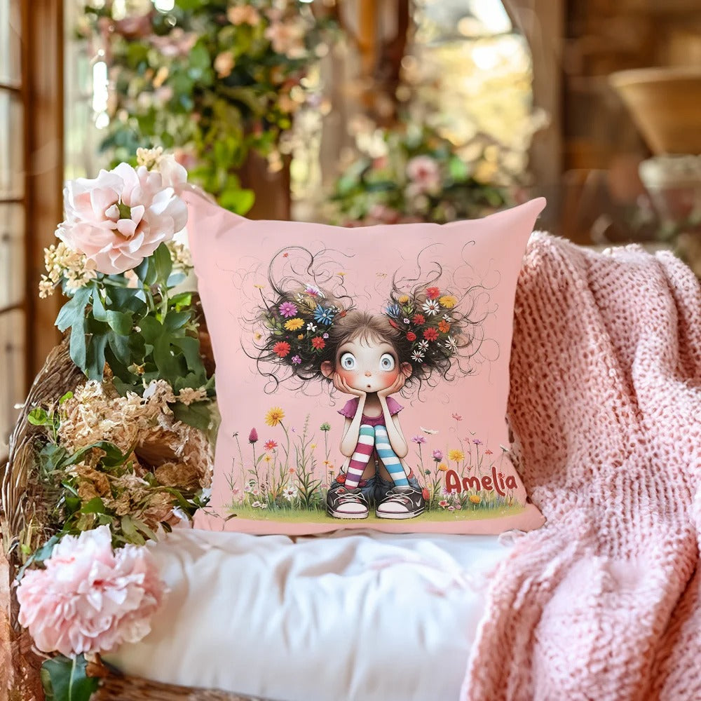 Personalized Quirky Girl Pillow Cover- Custom with Name, Unique Gift for Girls and Women