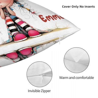Personalized Quirky Girl Pillow Cover- Custom with Name, Unique Gift for Girls and Women