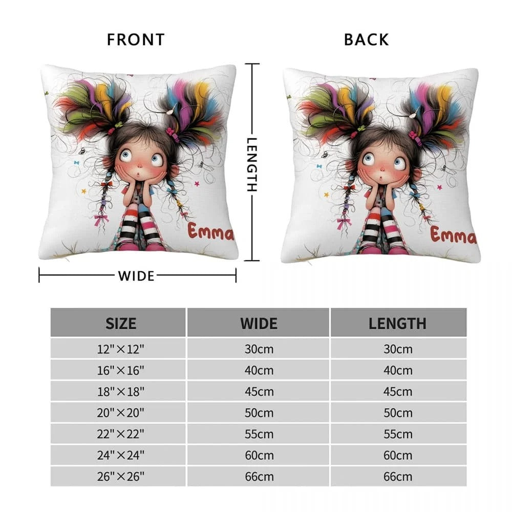 Personalized Quirky Girl Pillow Cover- Custom with Name, Unique Gift for Girls and Women