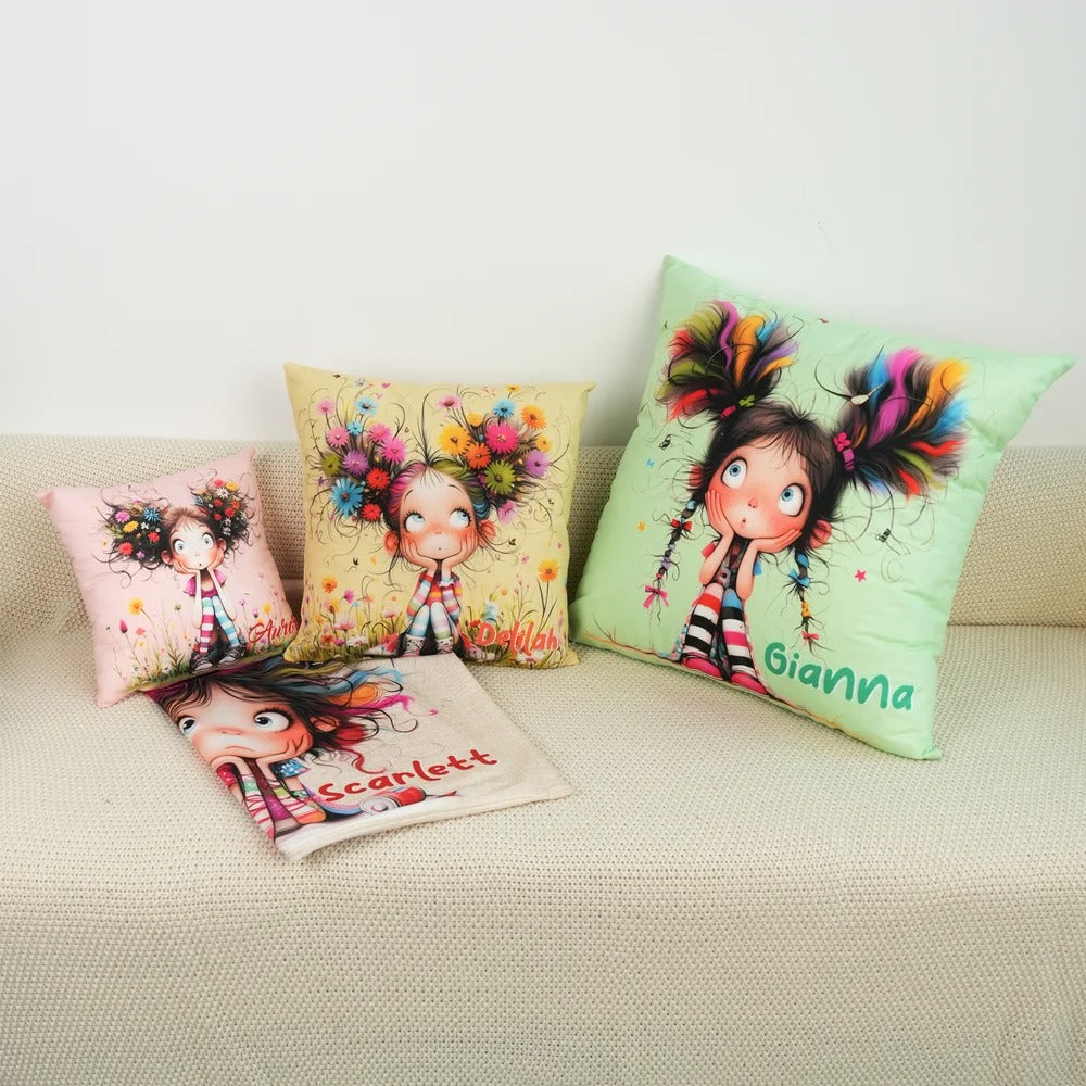 Personalized Quirky Girl Pillow Cover- Custom with Name, Unique Gift for Girls and Women