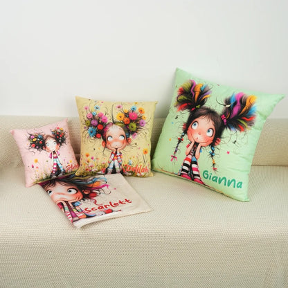 Personalized Quirky Girl Pillow Cover- Custom with Name, Unique Gift for Girls and Women