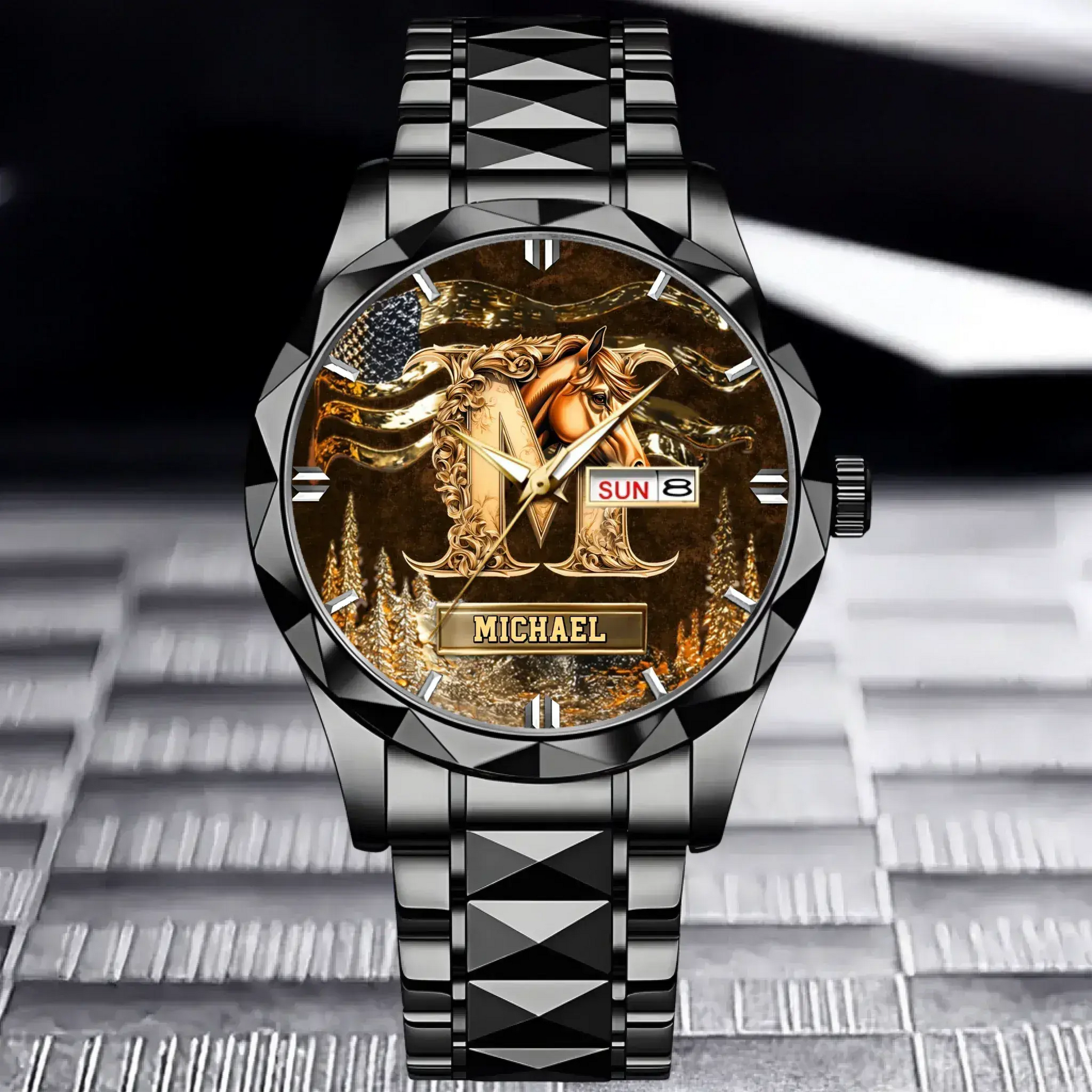 Personalized Initial Horse Watch - His or Her Elegant Equestrian Identity for Horse Love - material and finish detail