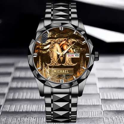 Personalized Initial Horse Watch - His or Her Elegant Equestrian Identity for Horse Love - material and finish detail