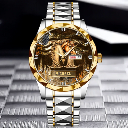 Personalized Initial Horse Watch - His or Her Elegant Equestrian Identity for Horse Love - close-up detail view